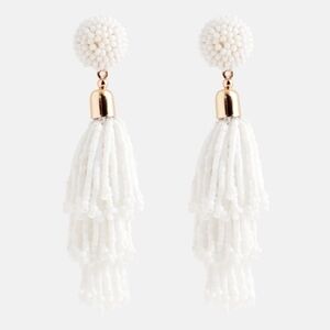 Pancea NEW White Iridescent Glass Beads and Silk Tassel Earrings